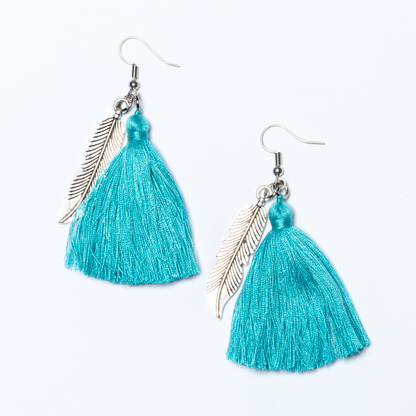 Tassel Earrings With Leaf Charm