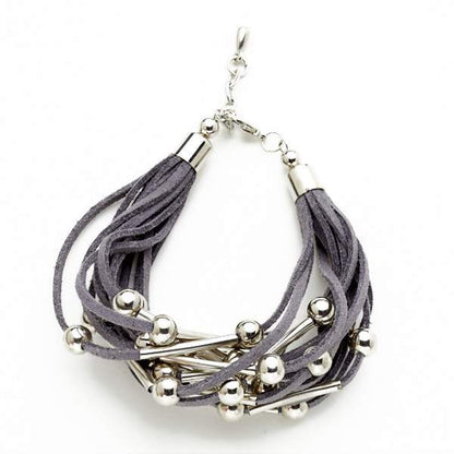Silver Tube & Ball Bracelet On Suede