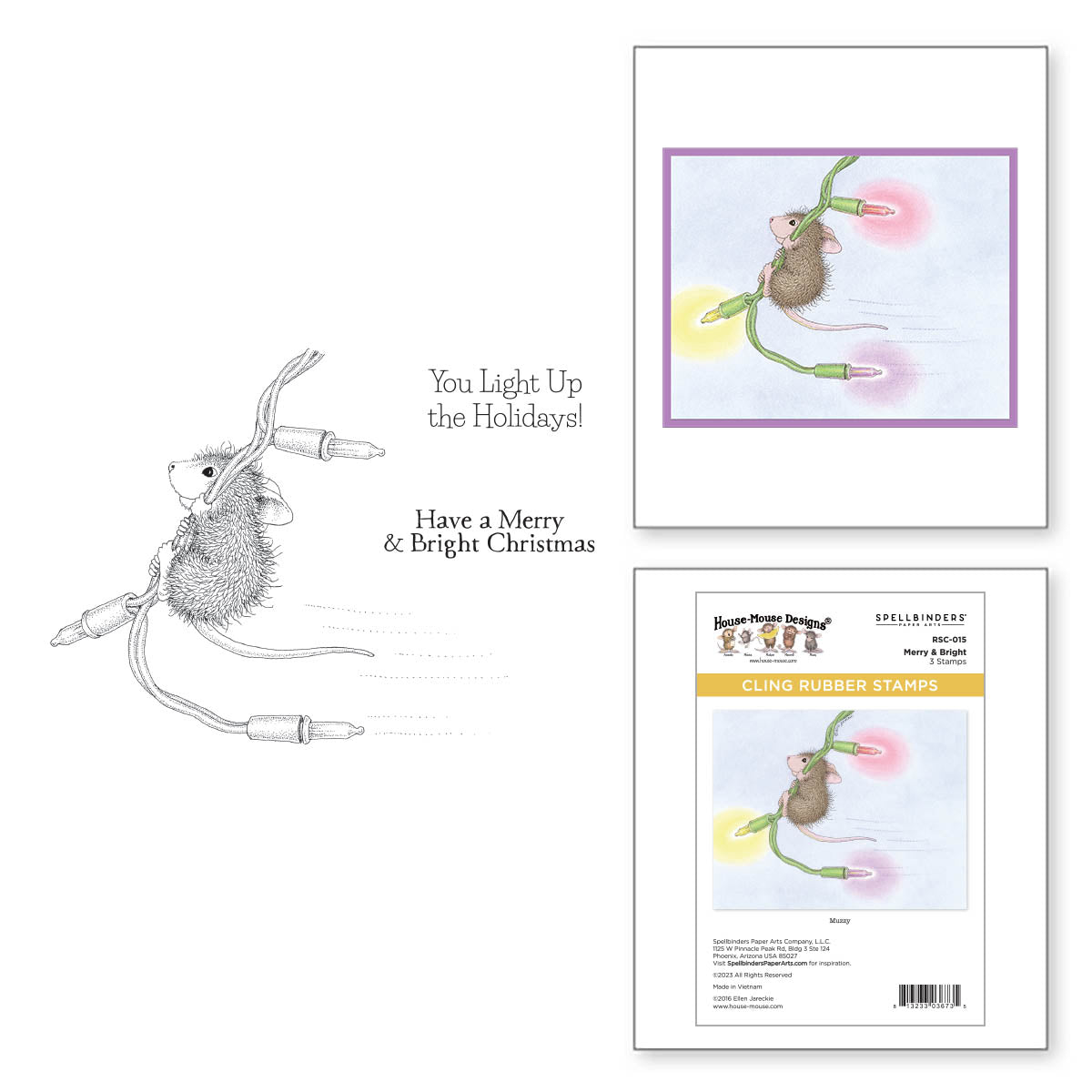 Jeu de tampons en caoutchouc Merry & Bright de la collection House-Mouse Holiday
