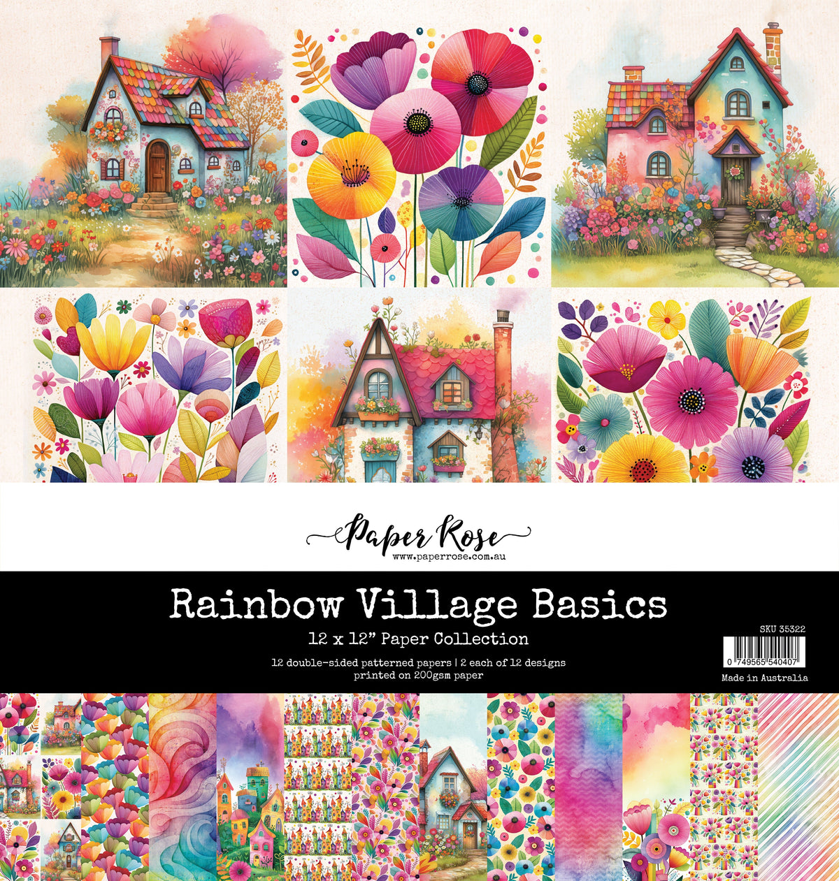 Collection de papiers 30x30 cm Les bases du village arc-en-ciel 35322