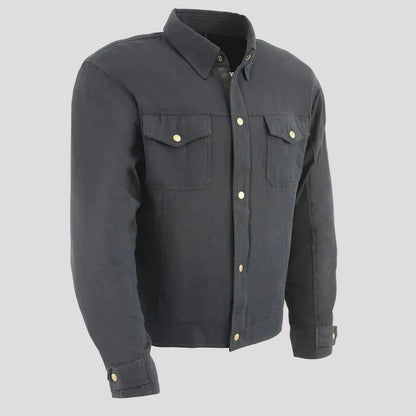 Milwaukee Leather Men's Black Armored Biker Shirt with Reinforced Fibers