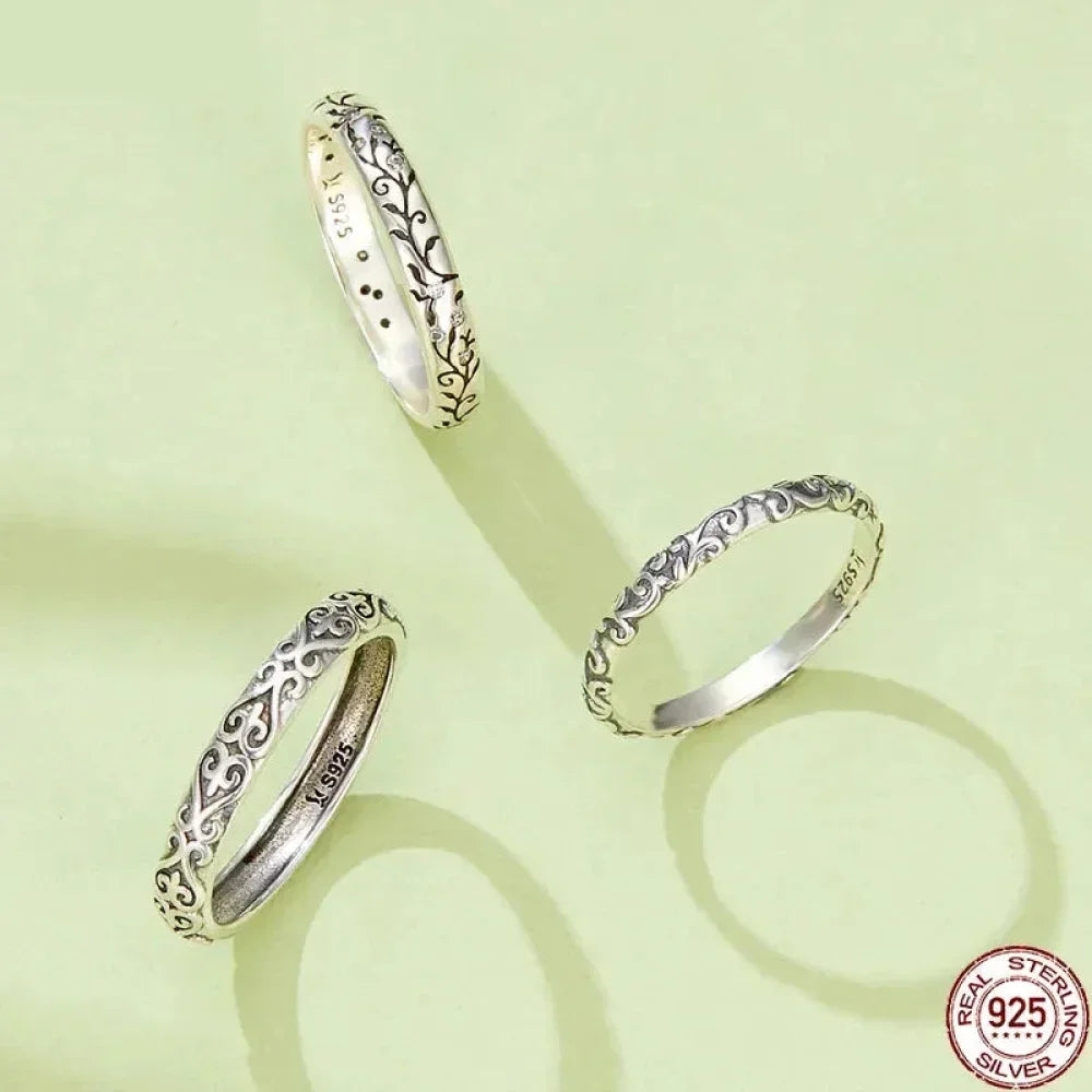 925 Sterling Silver Vintage Embossed Floral Ring