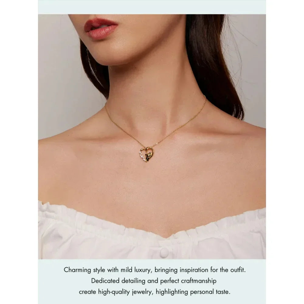 Collier Panda Bébé en Argent Sterling 925 avec Cristal | Pendentif Animal Mignon en Émail Chaîne Maillon | Cadeau pour Femme - 17.71'' Scn453