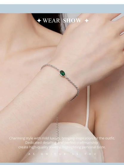 Sterling Silver Chopin Bracelet with Green Zircon – Adjustable