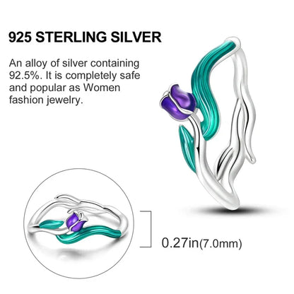 925 Sterling Silver Enamel Tulip Ring