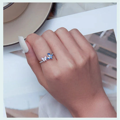 925 Sterling Silver Enamel Butterfly CZ Band Ring