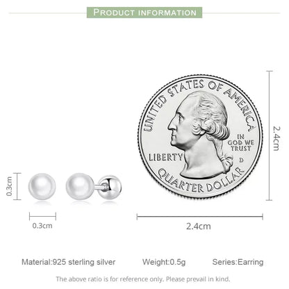 Charm And Elegance: 925 Sterling Silver Pearl Beads Screw Stud Earrings