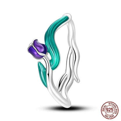 925 Sterling Silver Enamel Tulip Ring
