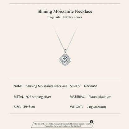Lucky Clover 1ct Moissanite Sterling Silver Pendant Necklace