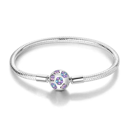 Sterling Silver Snake Chain Bracelet with Floral Clasp
