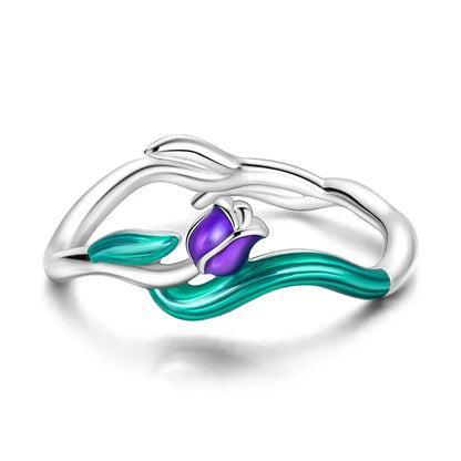 925 Sterling Silver Enamel Tulip Ring