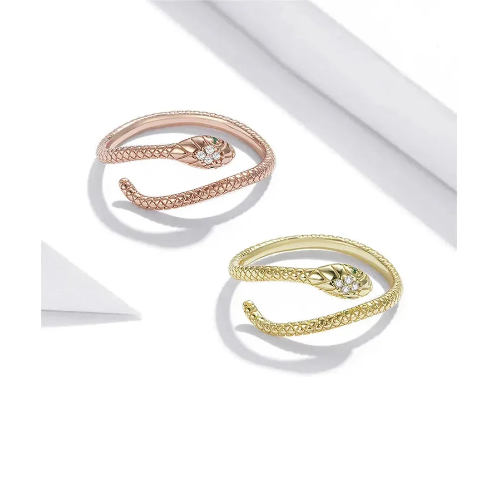 925 Sterling Silver Adjustable Snake Ring With Green Zircon - Fashion Jewelry In 4 Colors