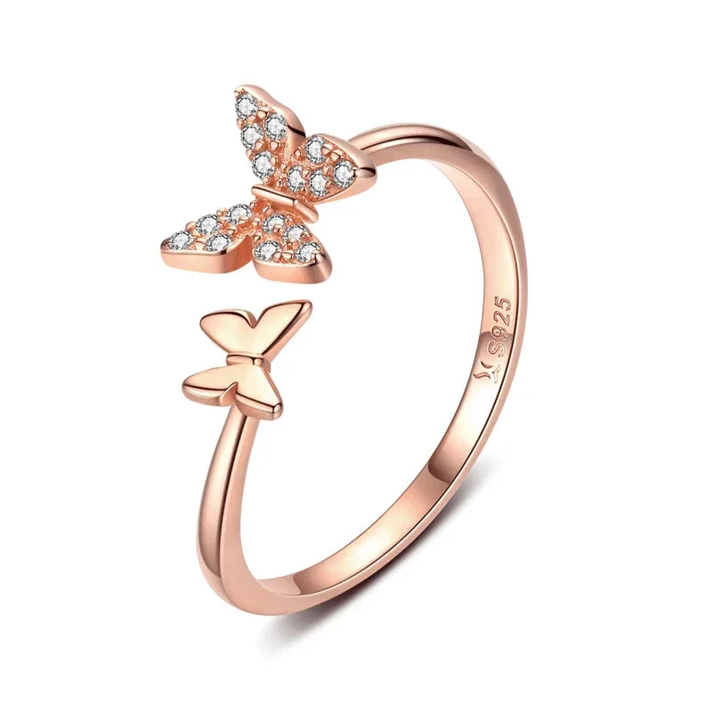 925 Sterling Silver CZ Butterfly Open Ring