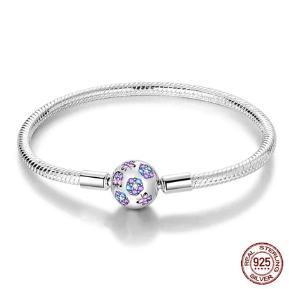 Sterling Silver Snake Chain Bracelet with Floral Clasp
