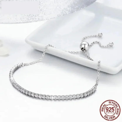 Sterling Silver CZ Tennis Bracelet – 14K Gold Plated Adjustable