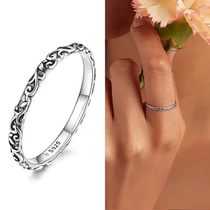 925 Sterling Silver Vintage Embossed Floral Ring