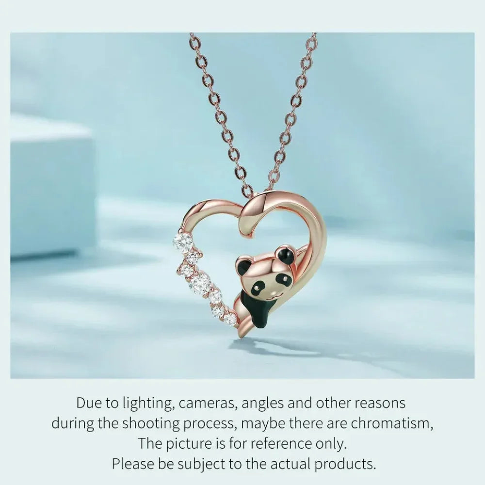 Collier Panda Bébé en Argent Sterling 925 avec Cristal | Pendentif Animal Mignon en Émail Chaîne Maillon | Cadeau pour Femme - 17.71'' Scn453