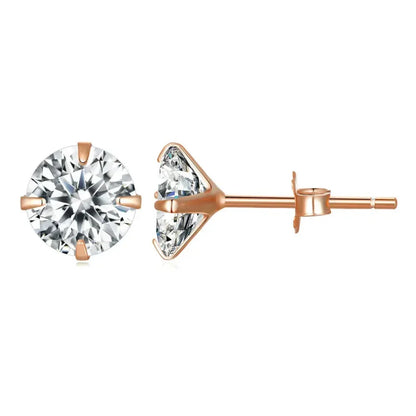 Cz Stud Earrings - 925 Sterling Silver Platinum Plated - Round Cubic Zirconia Hypoallergenic Earrings 4Mm 5Mm 6Mm 7Mm Bse166