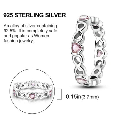 925 Sterling Silver Pink CZ Infinity Heart Ring