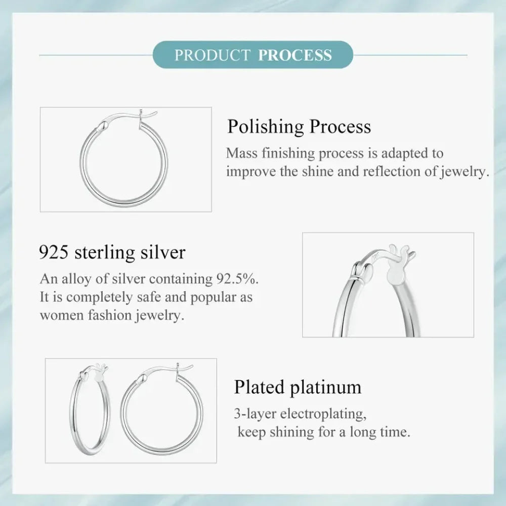 Boucles d'oreilles créoles en argent sterling 925 plaqué or blanc 14 carats | Créoles hypoallergéniques 24 mm