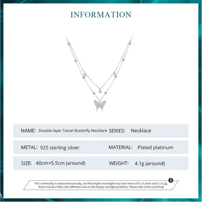 Collier pendentif papillon à double couche en argent sterling 925 pour femme - Bijoux fins élégants