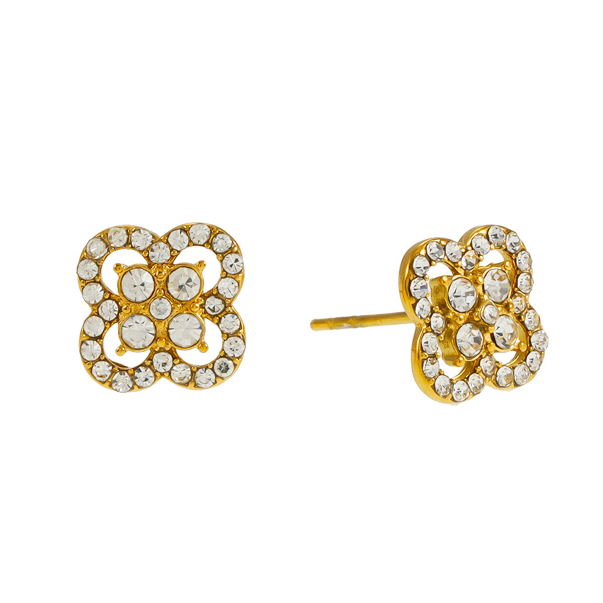 SANIBELL Gold : Clous d'oreilles pavés de zircons, forme trèfle