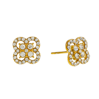 SANIBELL Gold : Clous d'oreilles pavés de zircons, forme trèfle