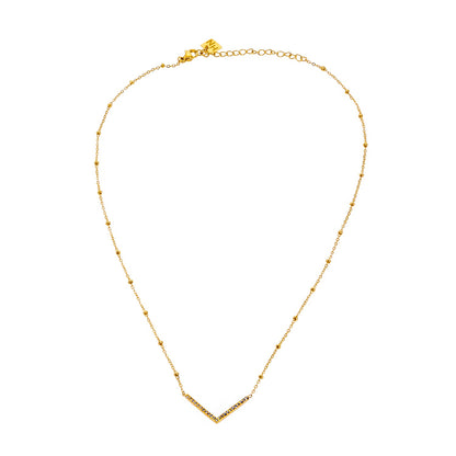 SANITA: Beaded Dainty Chain Anchoring 'V' Shaped Zirconia Embedded Pendant Charm