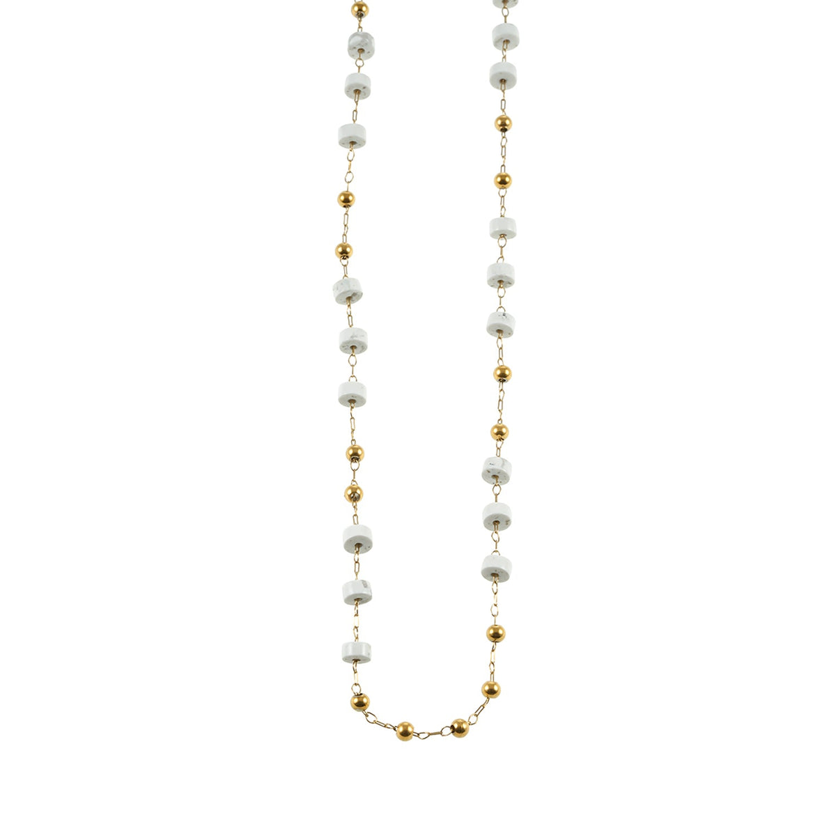 SANTA CRUZ Blanc : Collier chaîne en perles de pierre blanches et dorées