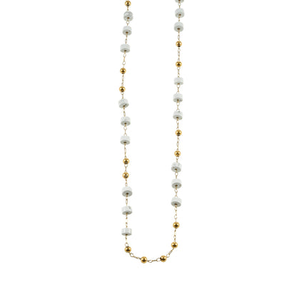 SANTA CRUZ Blanc : Collier chaîne en perles de pierre blanches et dorées