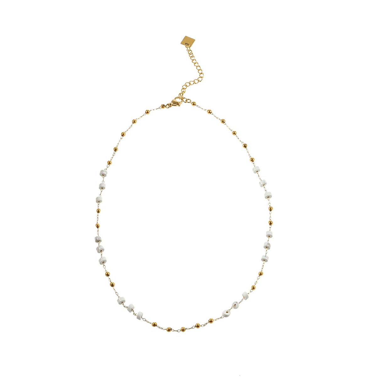 SANTA CRUZ Blanc : Collier chaîne en perles de pierre blanches et dorées