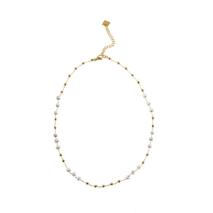 SANTA CRUZ Blanc : Collier chaîne en perles de pierre blanches et dorées