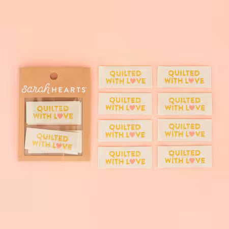 Étiquettes de courtepointes matelassées avec amour, étiquettes tissées dorées