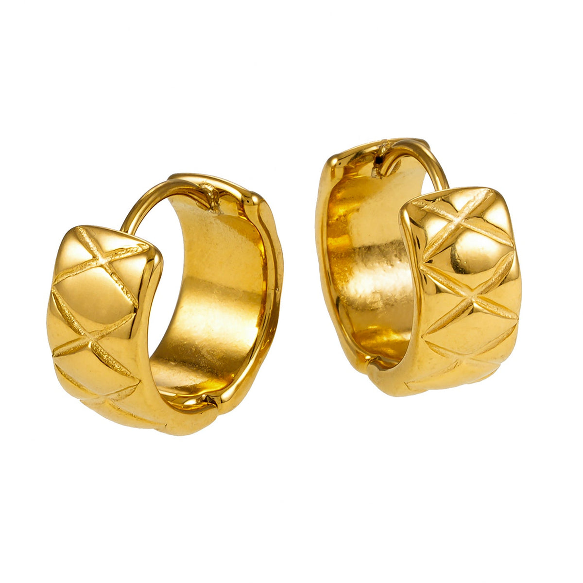 SHELBURNE : Boucles d'oreilles mini créoles larges gravées décoratives en or