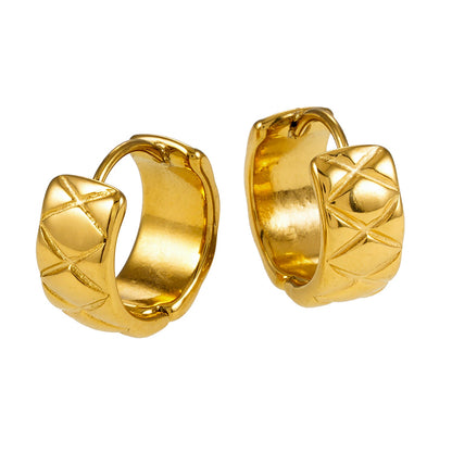 SHELBURNE : Boucles d'oreilles mini créoles larges gravées décoratives en or