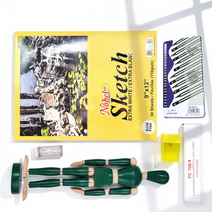 Basic Sketching Set with Willow Charcoal - with storage box