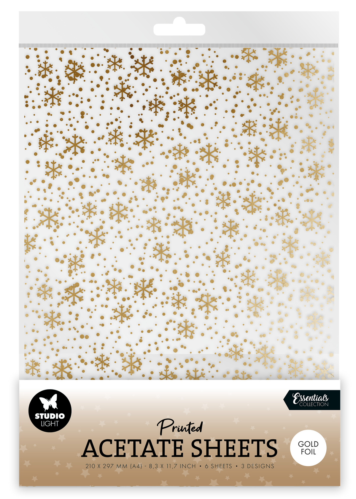 SL Acetate Sheet Snowflakes Gold Essentials 6 Sheets