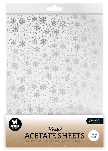 SL Acetate Sheet Snowflakes Silver Essentials 6 Sheets