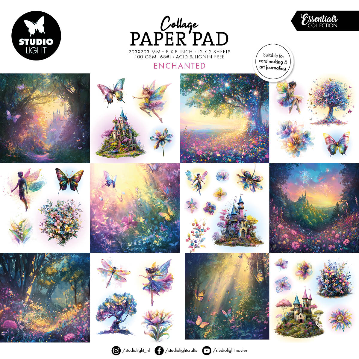 Bloc de papier collage SL Enchanted Essentials 203x203x5mm 24 feuilles