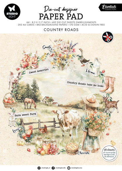Bloc de papier prédécoupé SL Country Roads Essentials 28 feuilles