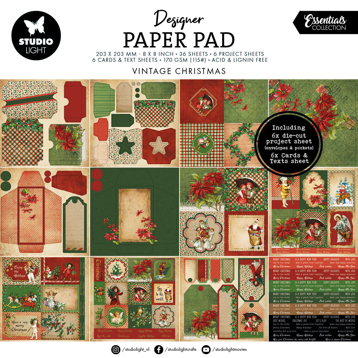 SL Bloc de papier mélangé - Essentiels de Noël vintage - 36 feuilles