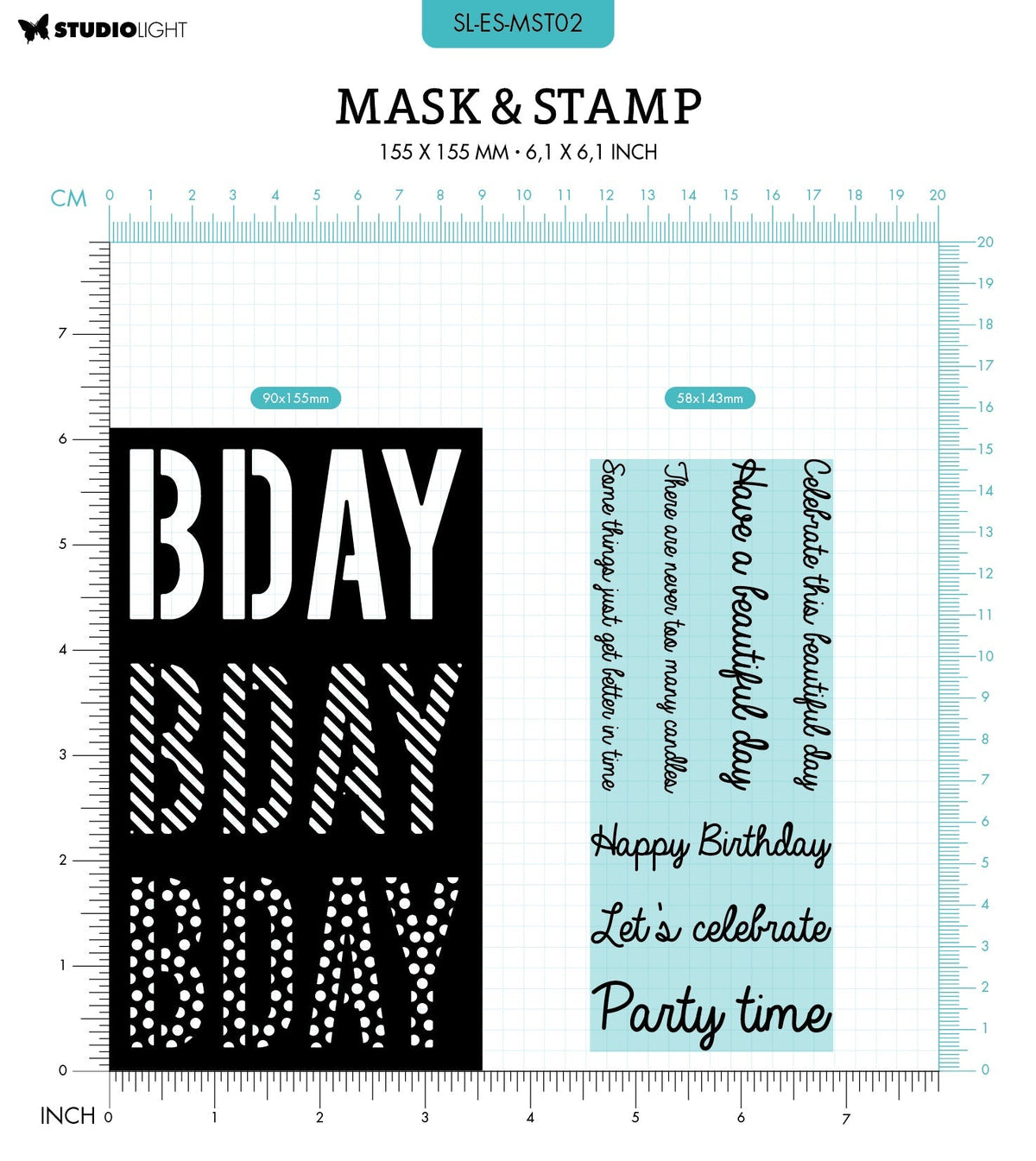 SL Masque & Tampon Sentiments d'anniversaire Essentiels 155x155x3mm 8 pièces nr.02