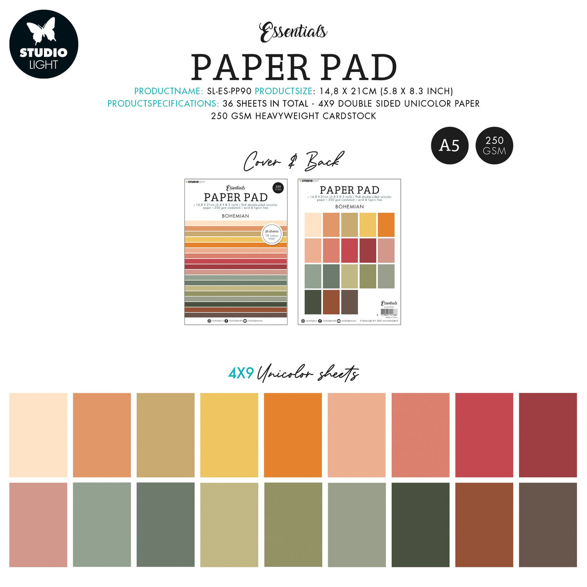 Bloc de papier SL Couleurs unies Bohemian Essentials 210x148x9mm 36 feuilles n°90