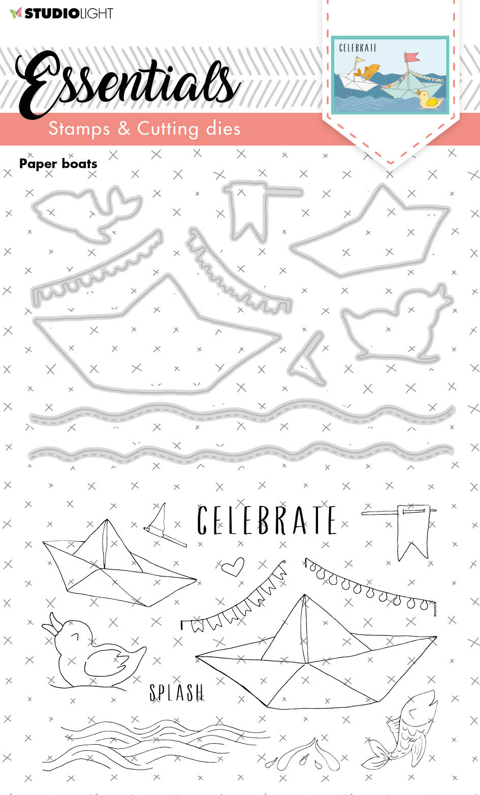 SL Tampon & matrice de découpe Bateaux en papier Essentials 148x210x3mm 1 pièce n°224