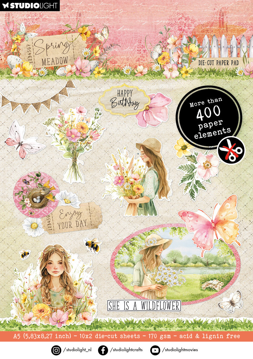 SL Bloc de papier découpé Éléments de papier Spring Meadow 20 feuilles