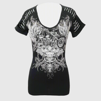 Débardeur Femme Tête de Mort & Ailes avec Strass