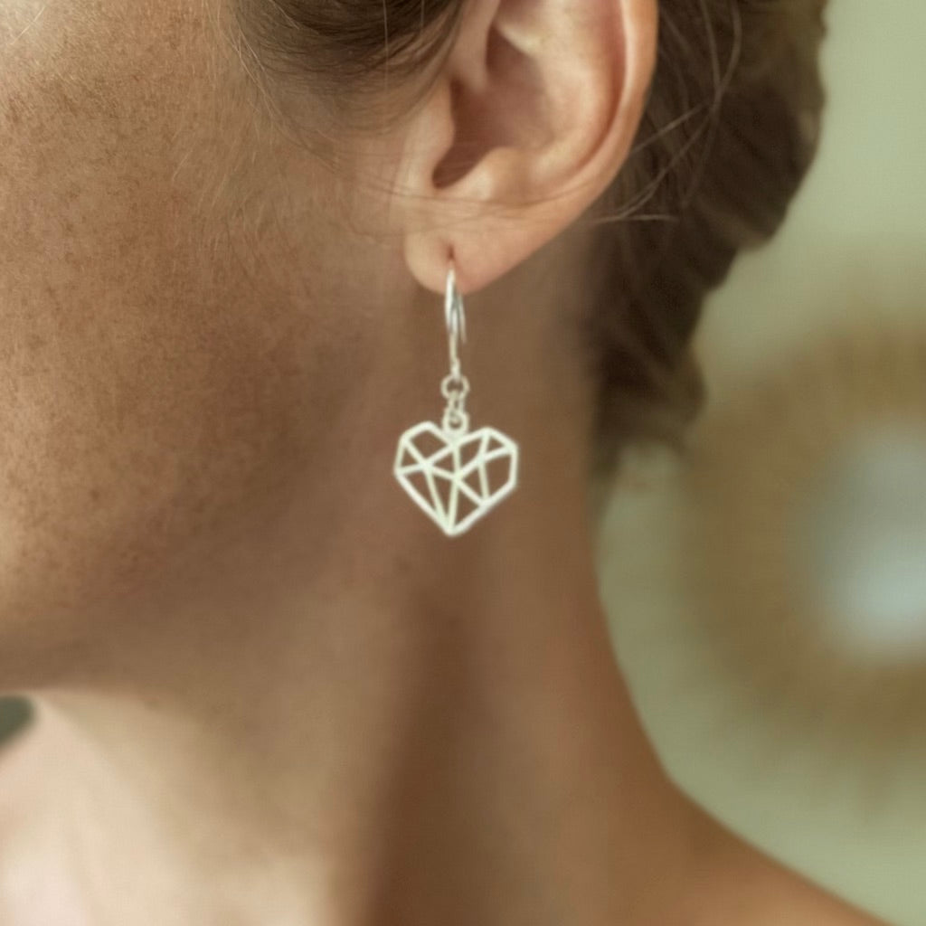 Heart Charm Earrings In Silver Plate