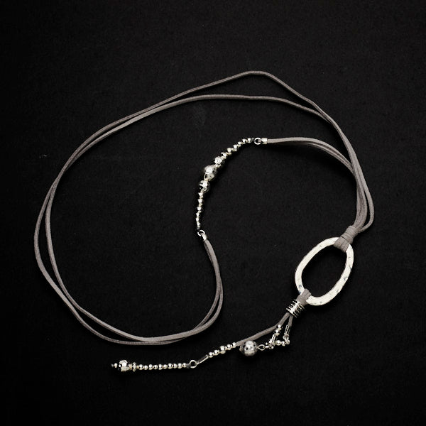 Silver Plate Oval Pendant Necklace On Suede