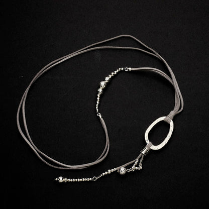 Silver Plate Oval Pendant Necklace On Suede