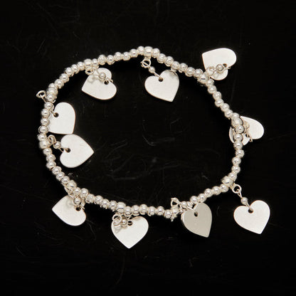 Silver Plate Elasticated Heart Charm Bracelet